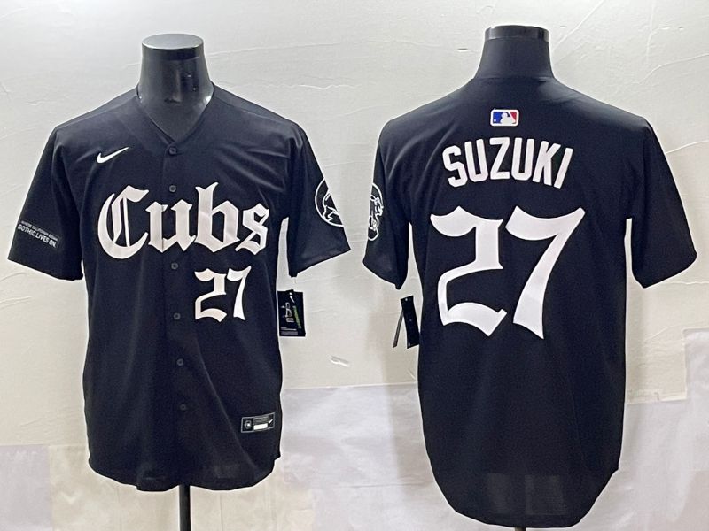 Men 2025 Chicago Cubs 27 Suzuki Black Five generations Joint Name Nike MLB Jersey style 9